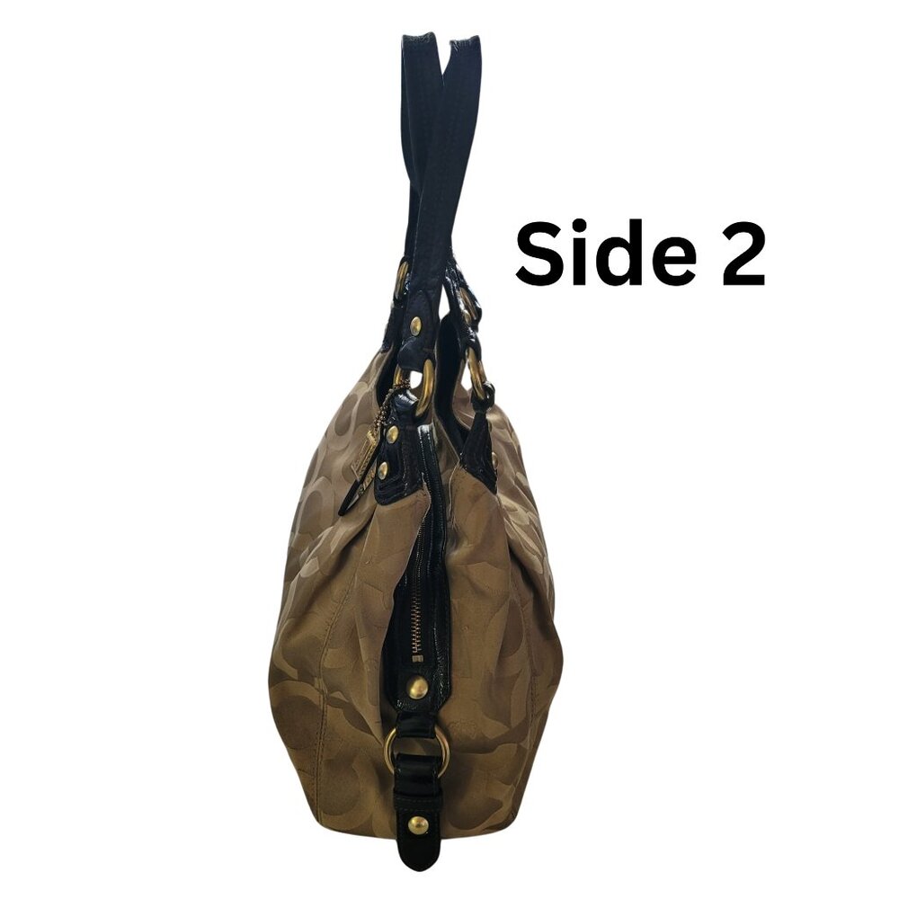 SOLD. EUC LARGE Coach Madison Maggie Op Art Tan C Jacquard Shoulder Bag - Picture 6 of 16